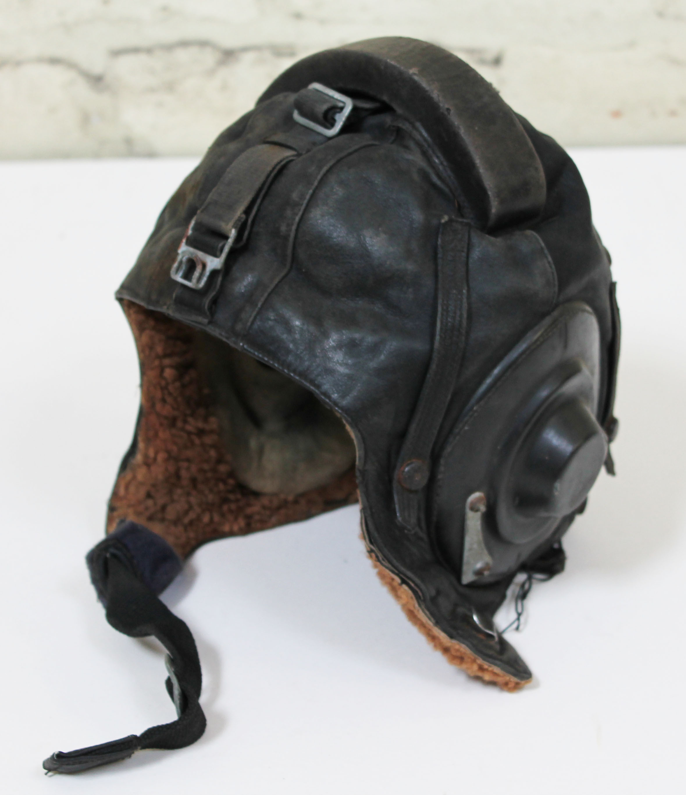 A Russian WWII tank driver's leather hat.