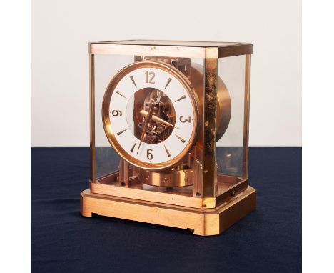 JAEGER LeCOULTRE COPPER PLATED ATMOS CLOCK, serial number: 57910, the white enamelled chapter ring with Arabic and dagger hou