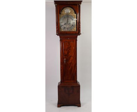 MEX NIMMO, LINLITHGOW, No 208, GEORGE III FIGURED MAHOGANY LONGCASE CLOCK WITH 8 DAYS STRIKING MOVEMENT, with arched brass an