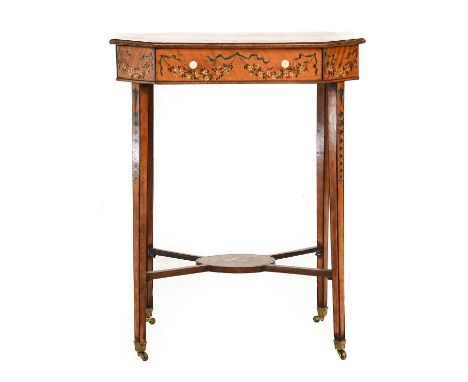 A Victorian Satinwood, Rosewood Crossbanded and Polychrome Painted Octagonal Occasional Table, 3rd quarter 19th century, the 