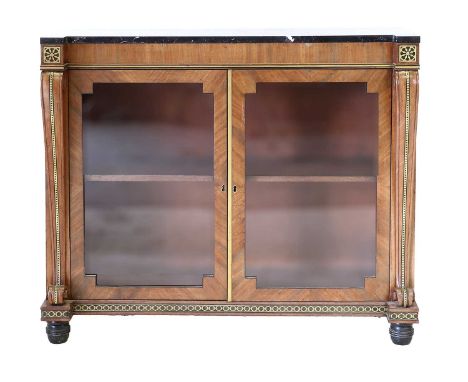 A Regency Mahogany, Ebony and Brass-Strung Side Cabinet, in the manner of George Bullock, early 19th century, with a later bl