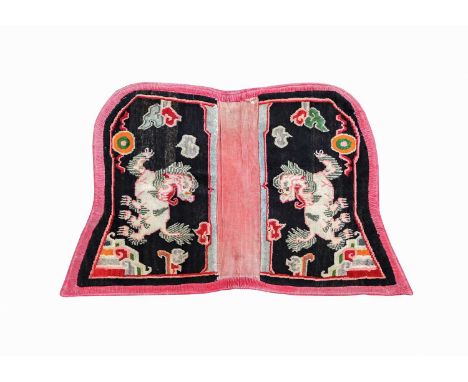 Tibetan Throne Cover, late 19th/early 20th centuryThe salmon pink field with central roundel framed by spandrels and borders 
