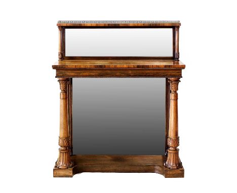 A Regency Carved Rosewood Chiffonier, early 19th century, with pierced brass balustrade above a plain rectangular mirror plat