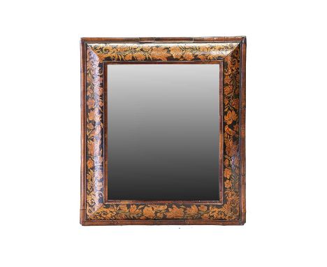 A Walnut and Marquetry-Inlaid Mirror, circa 1690, the rectangular mercury plate within a moulded border, the frame richly inl
