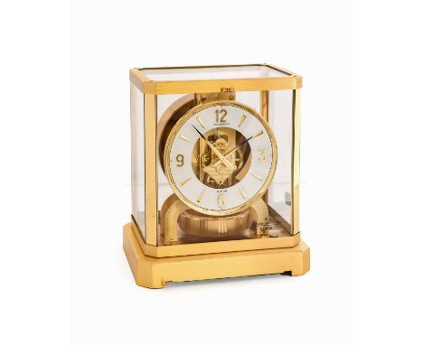 A Brass Atmos Clock, signed Jaeger LeCoultre, No.487781, 20th century, case with five glass panels, stop/start lever in the b