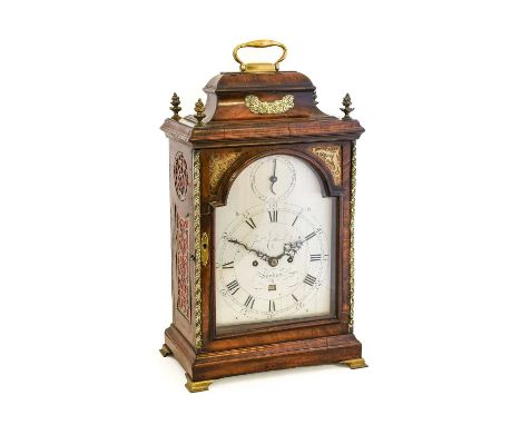 A Mahogany Striking Table Clock, signed Josph Catherwood, London, circa 1790, inverted bell top case with carrying handle, pi