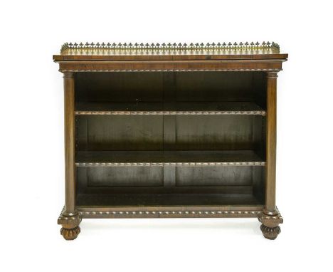 A Regency Rosewood Dwarf Bookcase, early 19th century, with three-quarter gilt metal gallery above a plain frieze and two adj