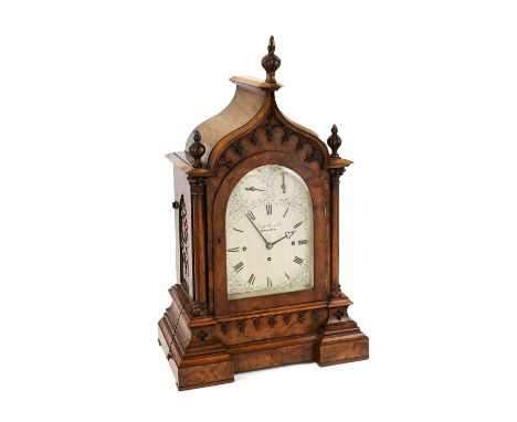 A Good Victorian Walnut Quarter Chiming Bracket Clock, signed George Hammond, Manchester, circa 1850, Gothic Revival case wit