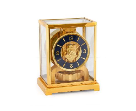 A Brass Atmos Clock, signed Jaeger LeCoultre, No.551213, 20th century, case with five glass panels, stop/start lever above th
