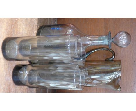 A Whitefriars flint coloured glass lemonade set and decanter