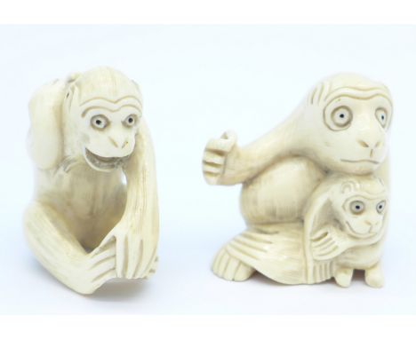 Two carved ivory netsuke