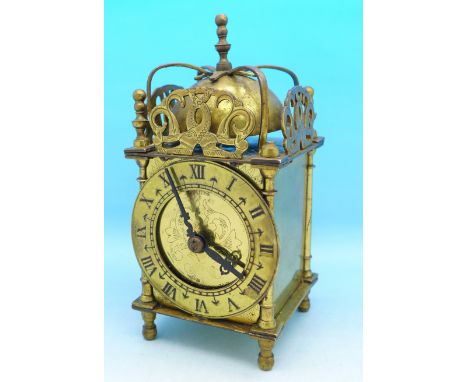 A Smiths brass lantern clock with electric movement