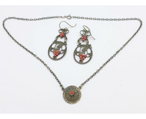 An 800 silver and coral jewellery set