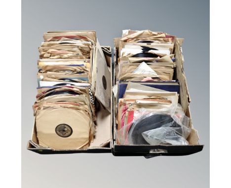 Two boxes containing a quantity of vintage 78s on Brunswick, Coral, RCA and Columbia labels.