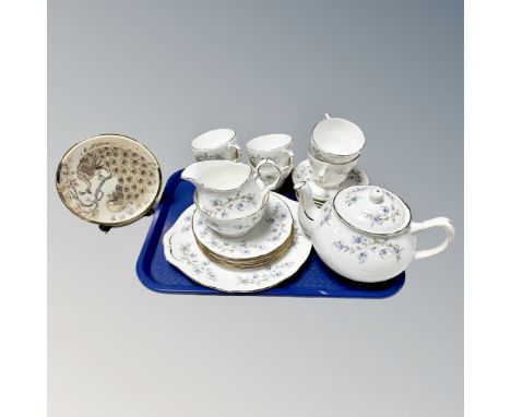 A 22 piece Duchess Tranquility bone china tea service together with a John Jenkins Japanese plate on stand.