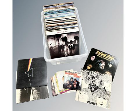 A collection of approximately 60 vinyl LPs and singles including Aretha Franklin, Pink Floyd, The Beatles, The Rolling Stones