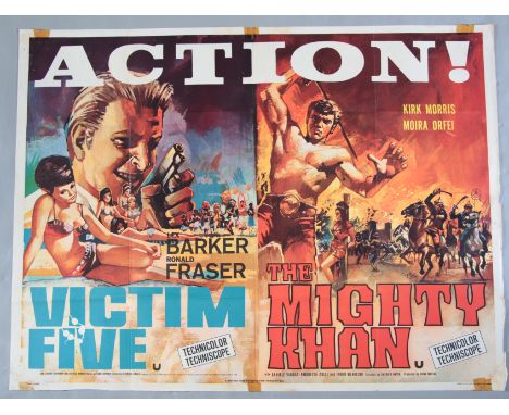 Collection of fifteen vintage British Quad film posters - "Victim Five/ The Mighty Khan" UK double-bill, "Killers of Kilimanj