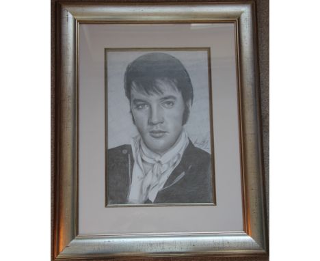 Elvis Presley original portrait pencil drawing by Tommy Lafferty signed and dated 2003 mounted and framed. This fine study in