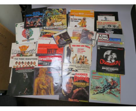 Soundtrack Vinyl LP records inc James Bond Goldfinger SULP 1076, Thunderball UAL 4132 and You Only Live Twice, Dracula, Obses