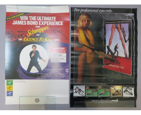 James Bond promotional posters including Schweppes Licence to Kill competition video poster measuring 18 x 28 inches, Barnett