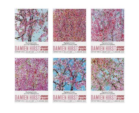 Damien Hirst (British 1965-), 'Cherry Blossoms', 2021, a set of 6 exhibition posters from the 'Cerisiers En Fleurs' Paris Car