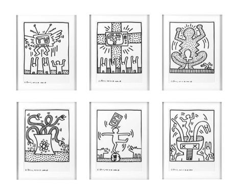 Keith Haring (American 1958-1990), 'Naples Suite (Six Plates)', 1983, six lithographs in black on wove paper, from an unknown