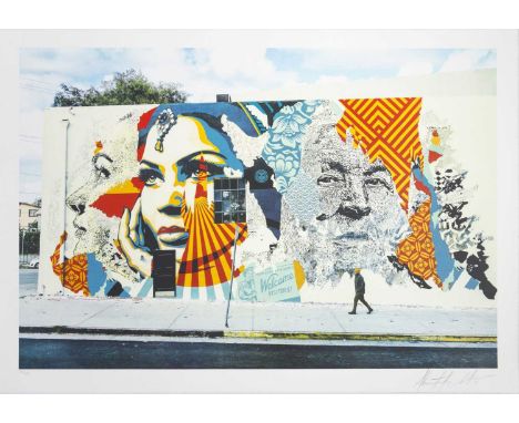 Shepard Fairey & Vhils (Collaboration), 'American Dreamers V', 2019, lithograph in colours on BFK Rives paper, signed and bot