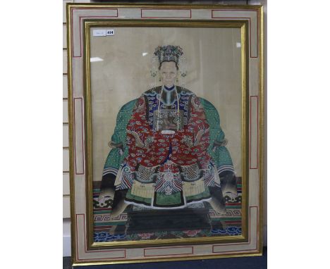 Chinese School, gouache and watercolour, ancestor portrait, 88 x 63cm