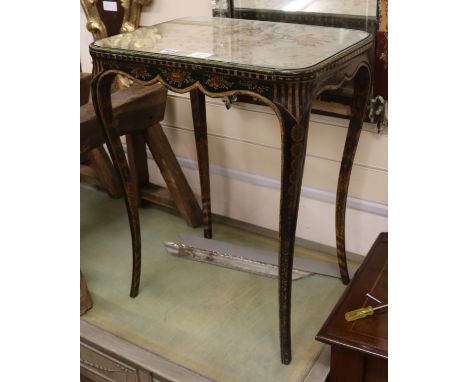 A French tapestry topped polychrome painted and ebonised occasional table W.50.5cm