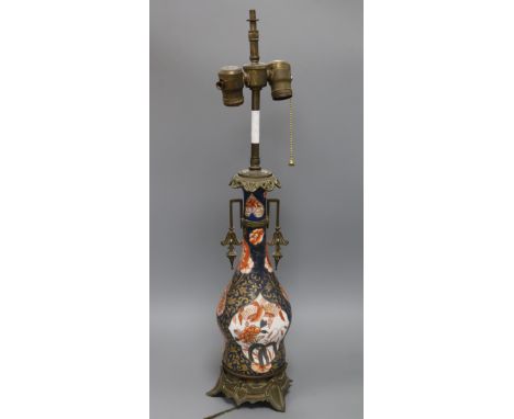 An Imari and brass lamp height 65cm