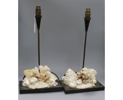 A pair of shell and coral table lamps height 47cm