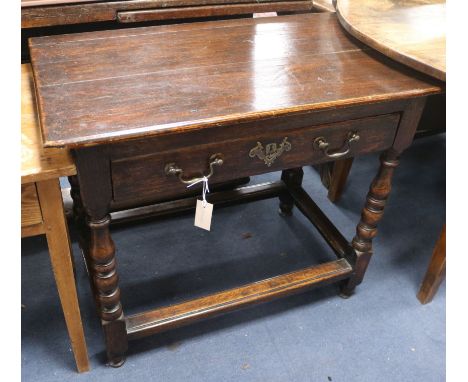 An 18th century and later oak side table W.85cm