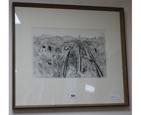 Anthony Gross, etching, 'Tobacco harvesters, Le Boulue', signed in pencil, 4/50, 25 x 39cm