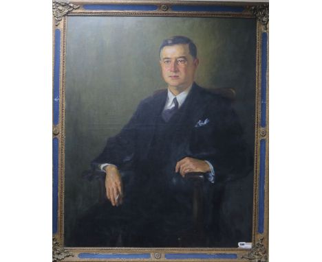 Rudolf Pintye (Hungarian b. 1902), Half-length portrait of Mr F. A. Henry seated holding a cigarette, oil on canvas, 110 x 89