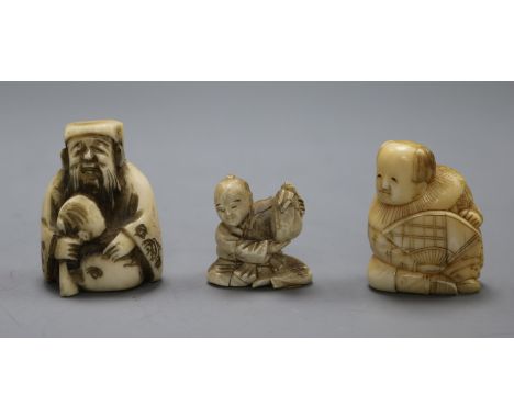 Three 19th/early 20th century Japanese ivory netsuke of a sage, a boy and a farmer,