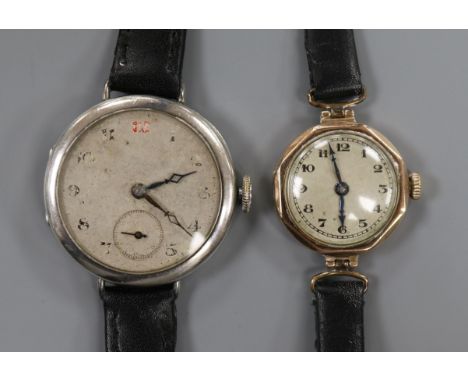 A lady's 1930's 9ct gold Rolex manual wind wrist watch and a gentleman's silver wrist watch.