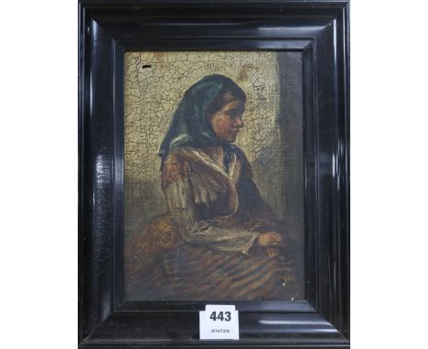 19th century English School, oil on canvas, portrait of seated woman, 27 x 19cm