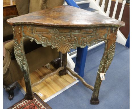 An 18th century French rococo carved corner table W.88cm