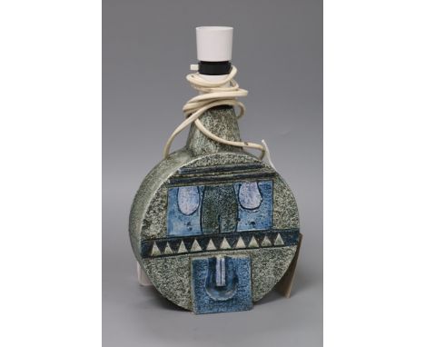 A Troika stoneware lamp base with geometric designs in blue overall height 28cm