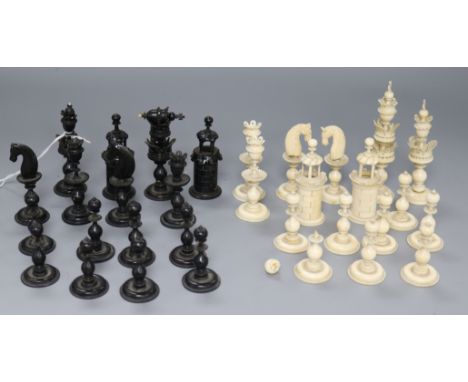 A Continental ebony and ivory chess set