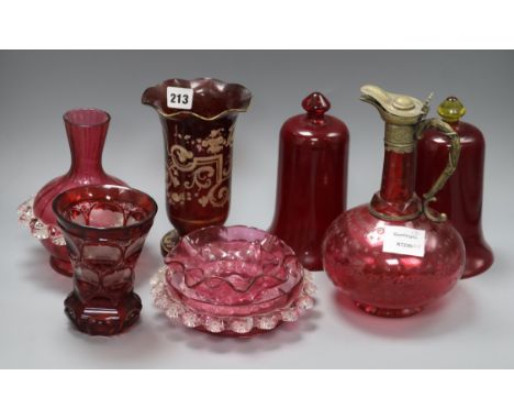 Nine pieces of Victorian ruby glassware