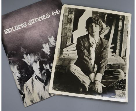 Mick Jagger, 1960's signed photograph with a 1966 Rolling Stones programme and a leaflet. 25 x 21cmProvenance- The vendor pur