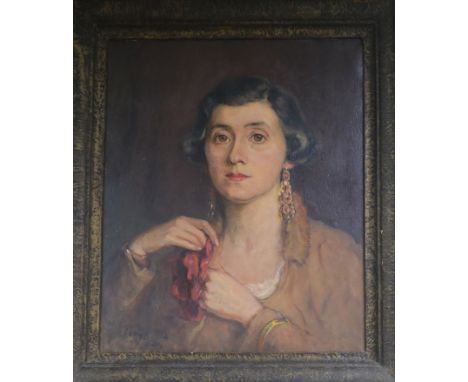Rudolf Pintye (Hungarian b. 1902), Half-length portrait of Mrs Gladys Henry, signed and dated 1932 and inscribed Chile, oil o