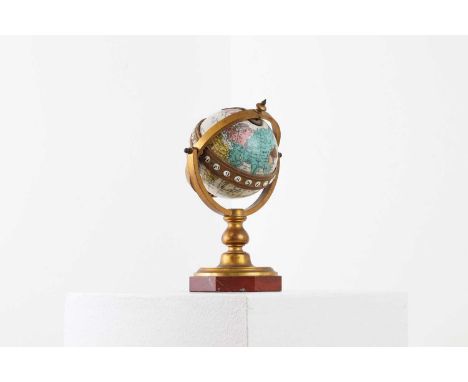 An enamelled brass globe clock,late 19th century, French, by Antoine Redier, with a gilt chapter ring and enamelled numerals,