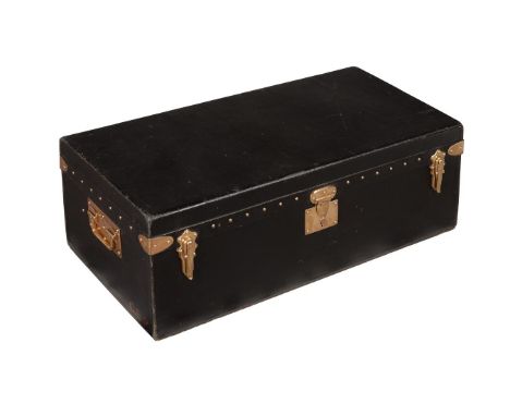 A GOYARD, PARIS, FRENCH BLACK PAINTED CANVAS MOTORING TRUNK CIRCA 1915Of rectangular form, the lid enclosing a compartment, t