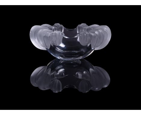 LALIQUE, CRYSTAL LALIQUE, A CLEAR AND FROSTED GLASS BOWL OR CENTREPIECEScript mark22.5cm wideTogether with a Lalique cylindri