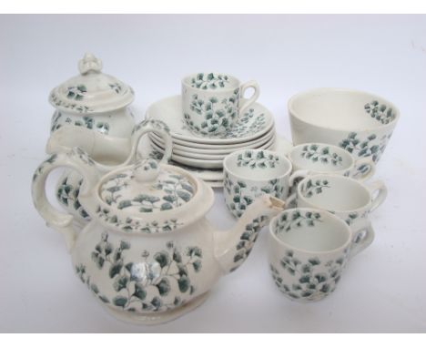 A Victorian Ridgways 'Maiden Hair' Fern pattern childs transfer decorated tea service comprising teapot and cover (spout chip