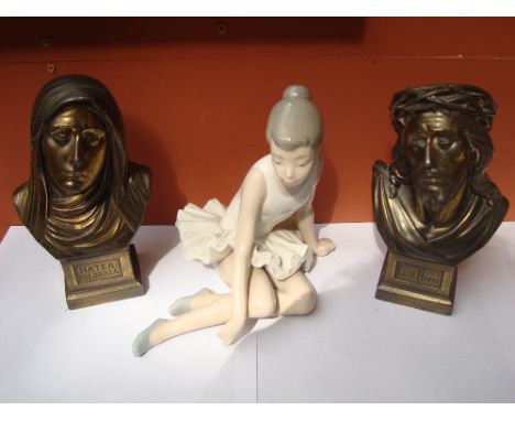 A Nao figure and two Spelter religious bust. 