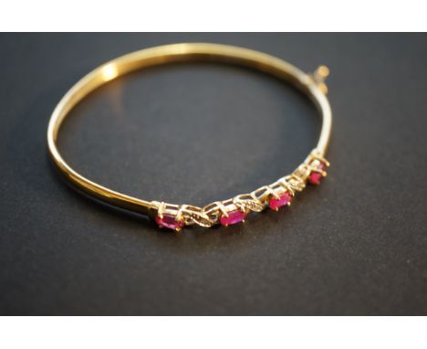 9ct Gold bangle set with rubies &amp; diamonds