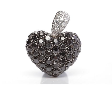 CHOPARD DIAMOND SET PENDANTof heart shaped form, with grain set black diamonds, the bale set with white diamonds, in eighteen